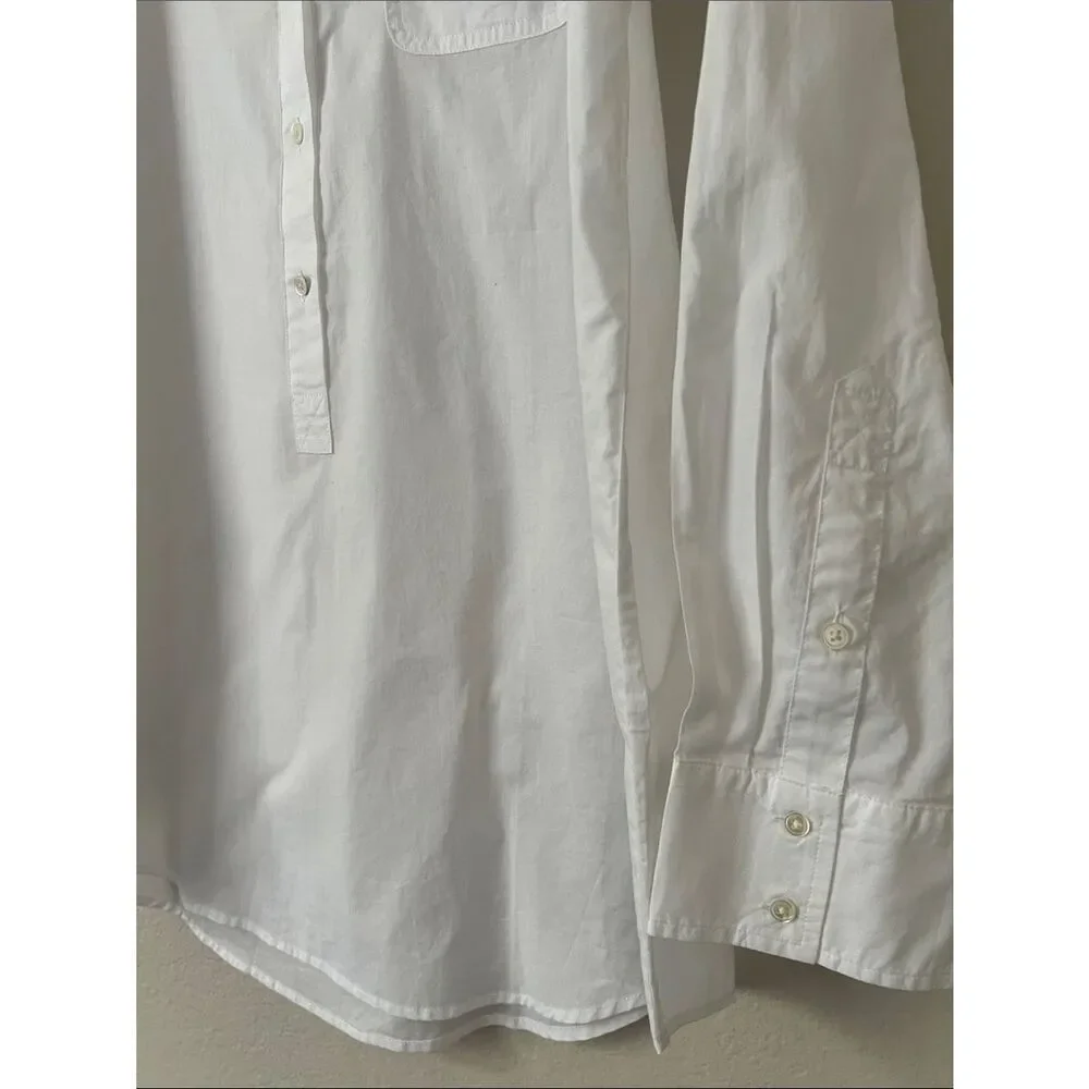 NWT J. Crew Men’s White Long-Sleeve 3/4 Button-Down Popover Shirt 100% Cotton XL